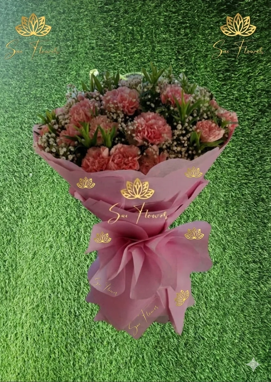 Elegant Pink Carnation & Fresh Baby’s Breath Bouquet
