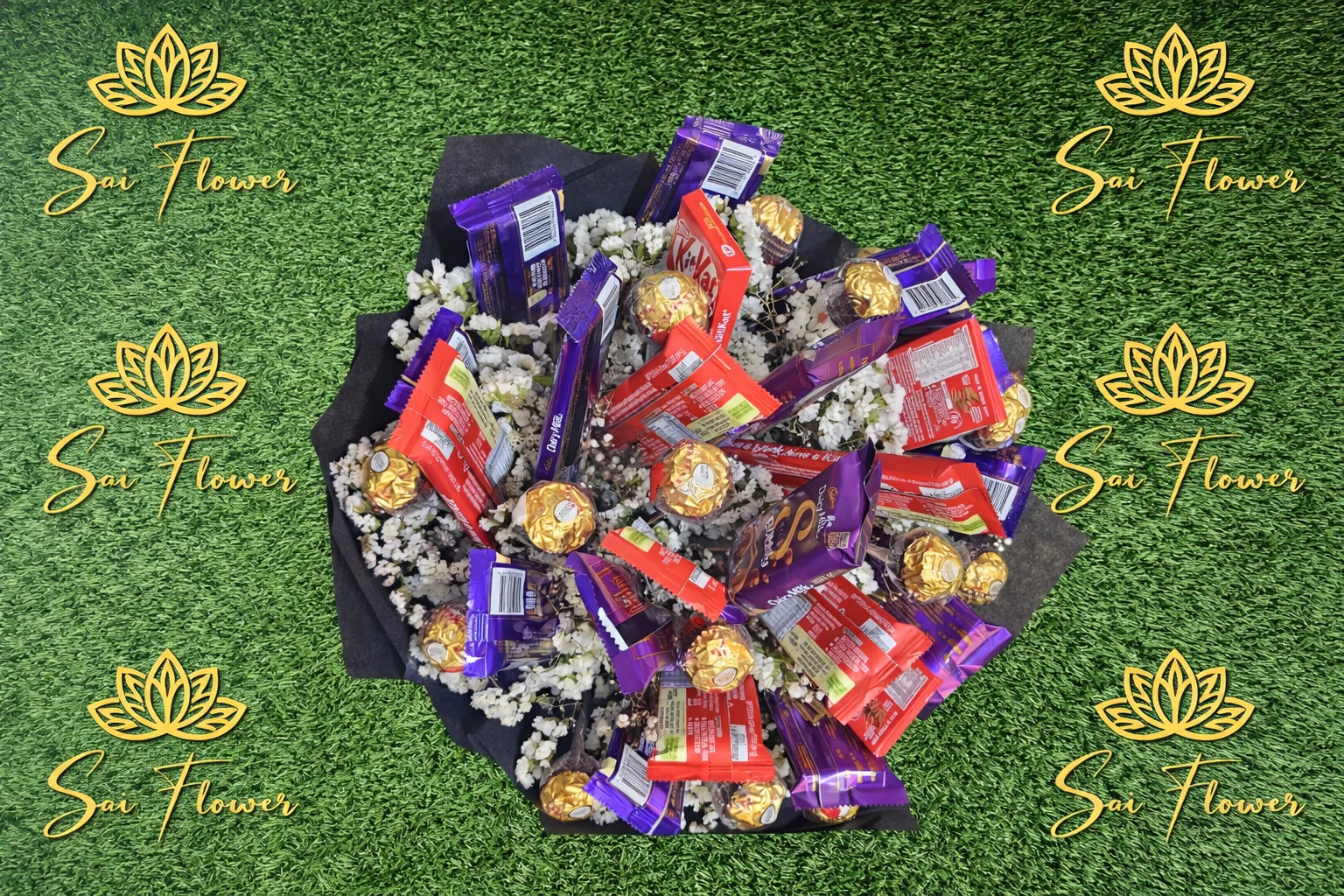 Premium Ferrero Rocher, Dairy Milk & KitKat Chocolate Bouquet – Luxury Gift by Sai Flower