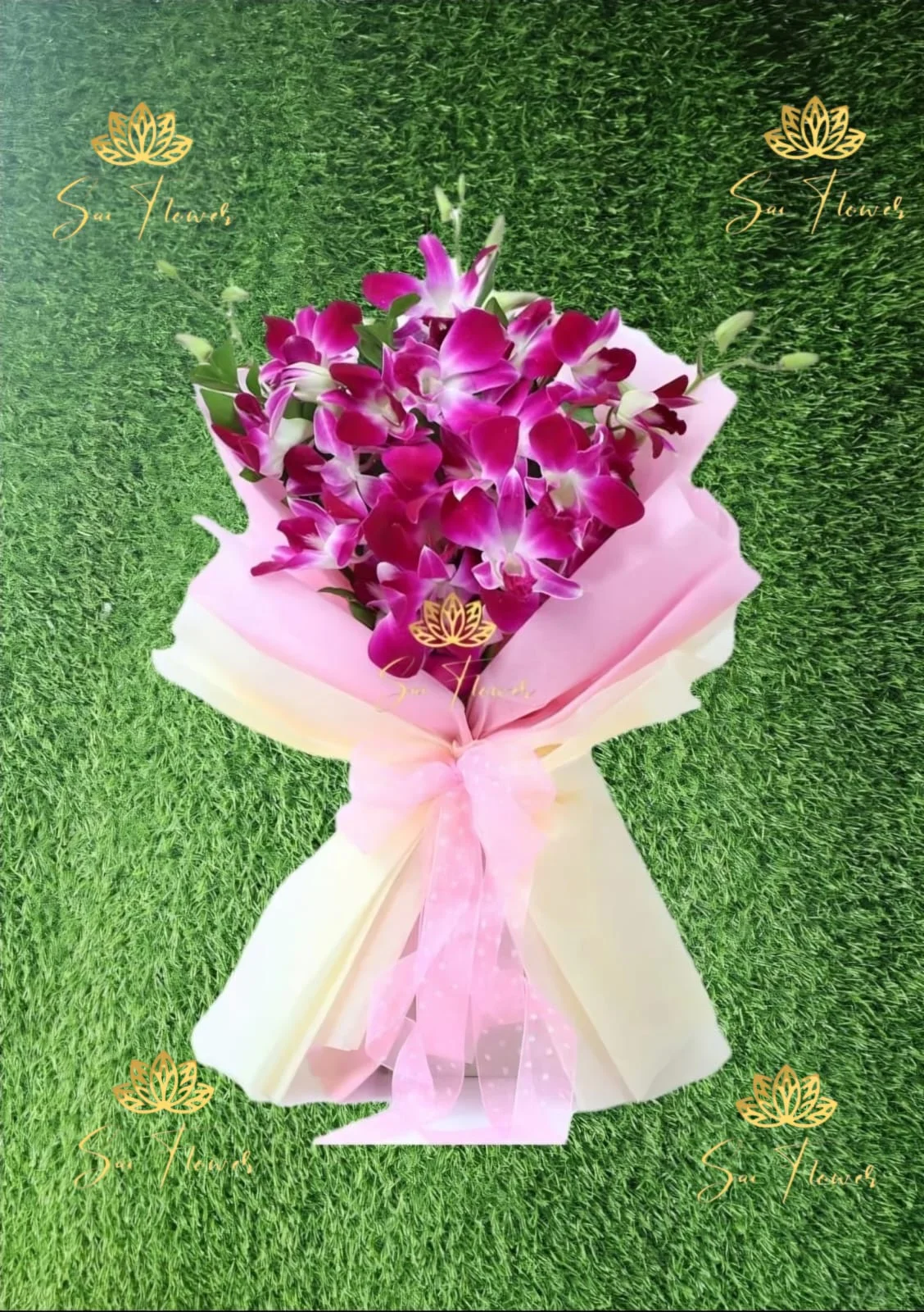 Premium Purple Orchid Bouquet – Luxury Fresh Orchid Flower Arrangement by "Sai Flower"