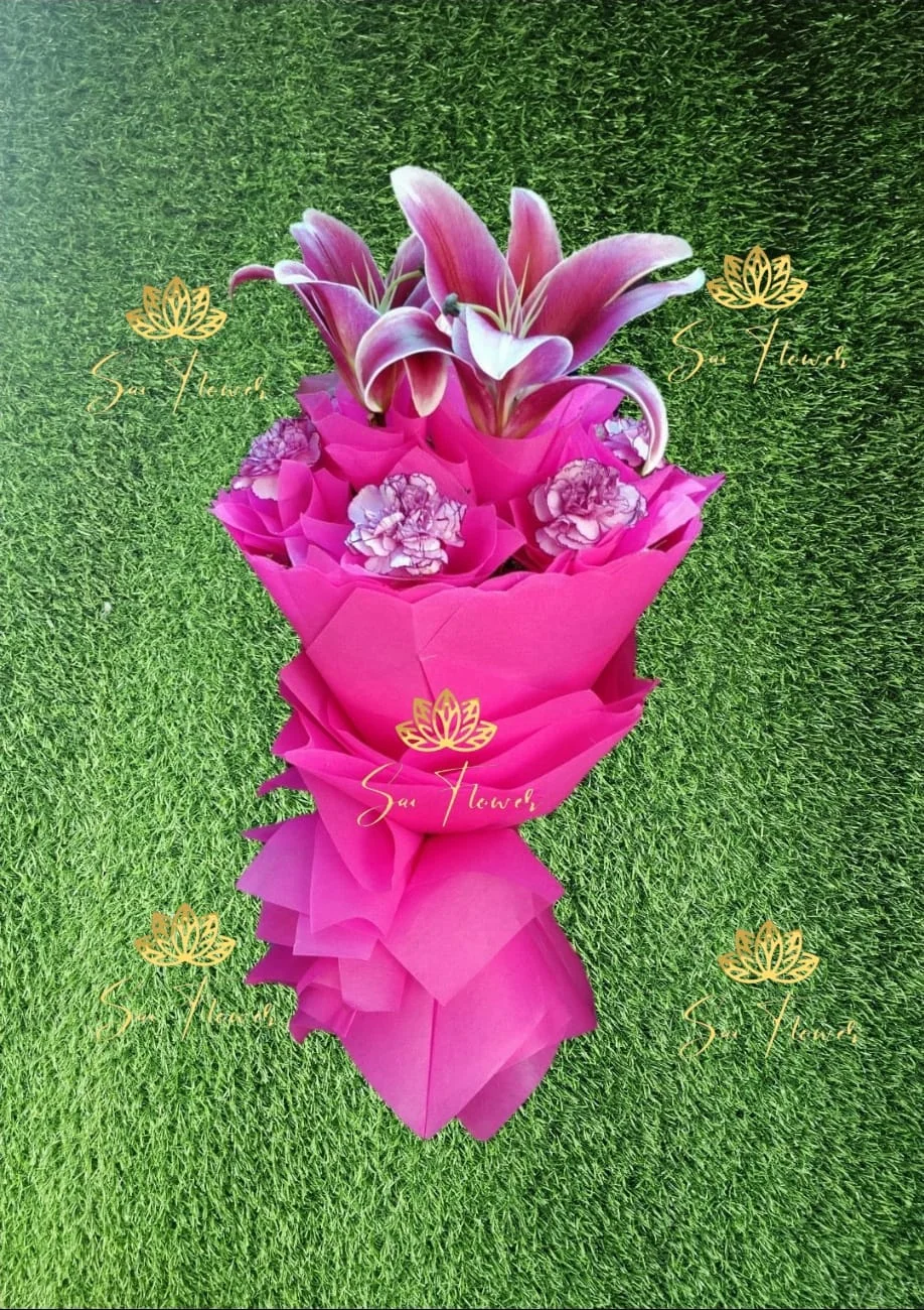 Premium Pink Oriental Lily & Carnation Bouquet – Luxury Elegant Flower Arrangement