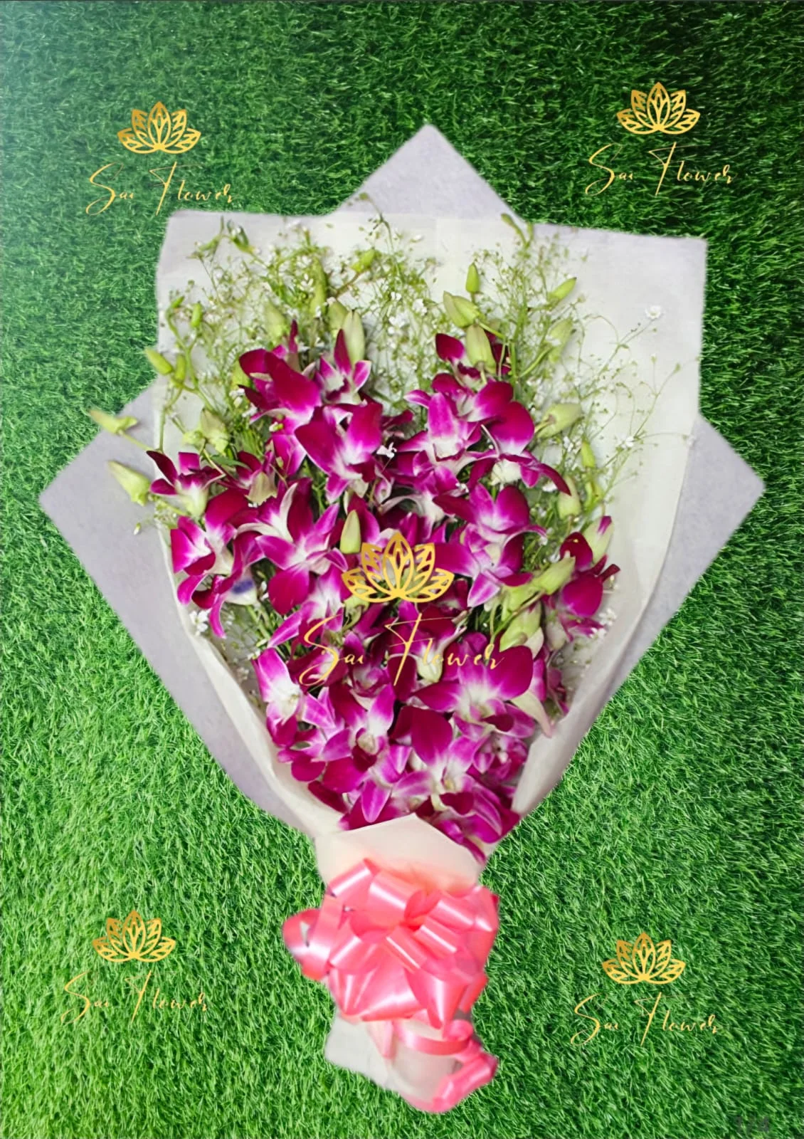 Premium Purple Orchid Bouquet with Baby’s Breath