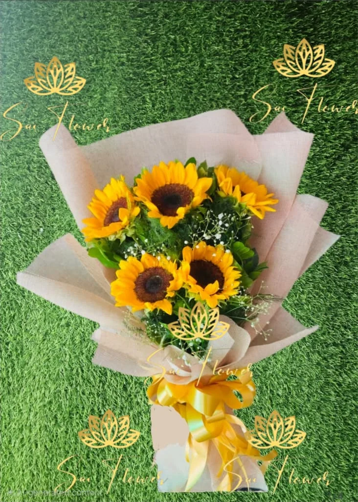 Radiant Delhi Sunshine: Premium Sunflower & Gypsophila Bouquet