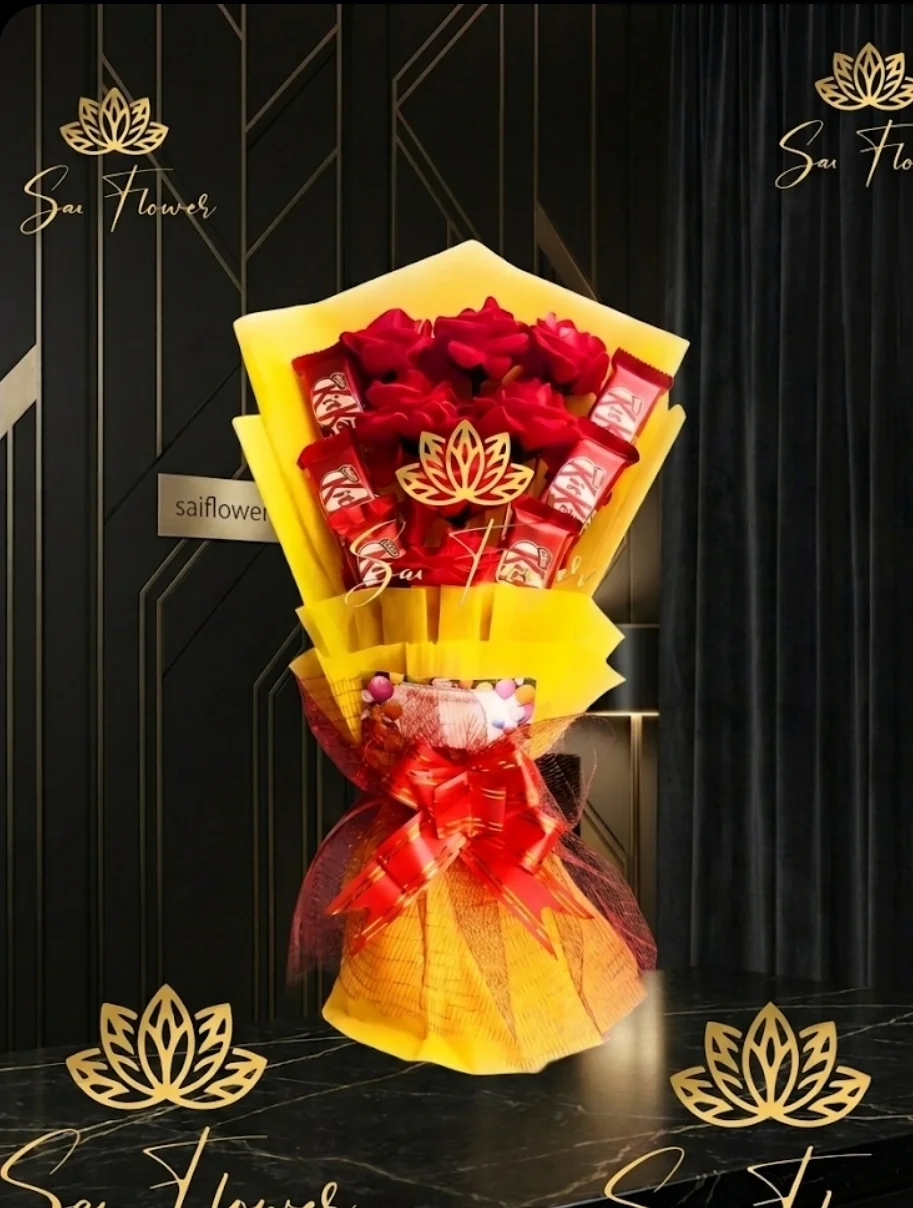 The Ultimate Romance: Premium Red Roses & KitKat Chocolate Bouquet | SaiFlower Delhi Florist