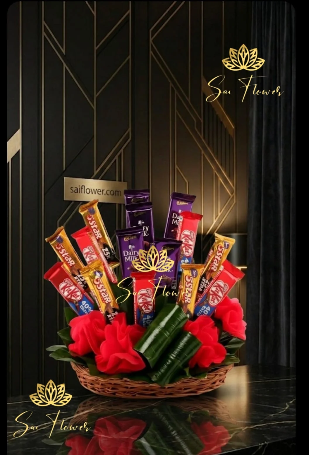 Sweetest Love: Mixed Chocolate & Crimson Flower Bouquet-Hamper | Delhi Florist SaiFlower