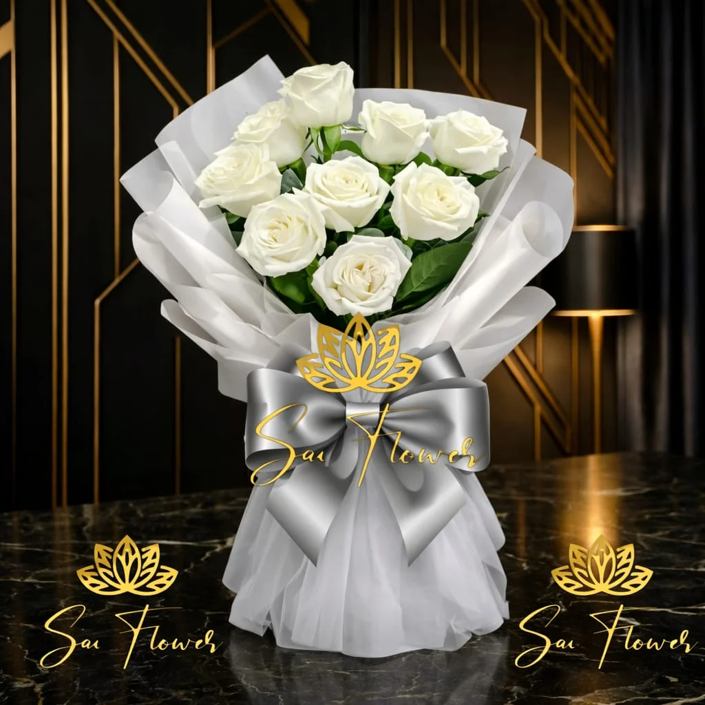 Pristine White Rose Bouquet - "Sai Flower" Luxury Delhi Florist Delivery