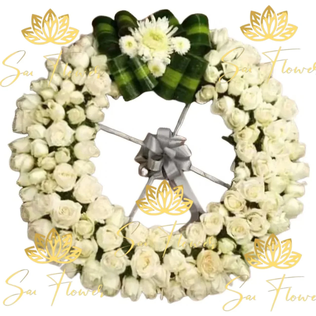 Elysian Purity White Rose & Chrysanthemum Wreath - Premium Florist Delhi